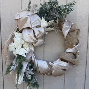 Pearl Poinsettias Cashmere Bow Wreath